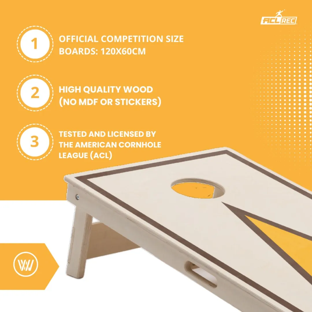 Wicked Wood Games – Cornhole Set “Triangle Design” – 120x60 cm – Inclusief 2 Boards en 8 Zakjes – 100% Hout – Officiële ACL Licentie