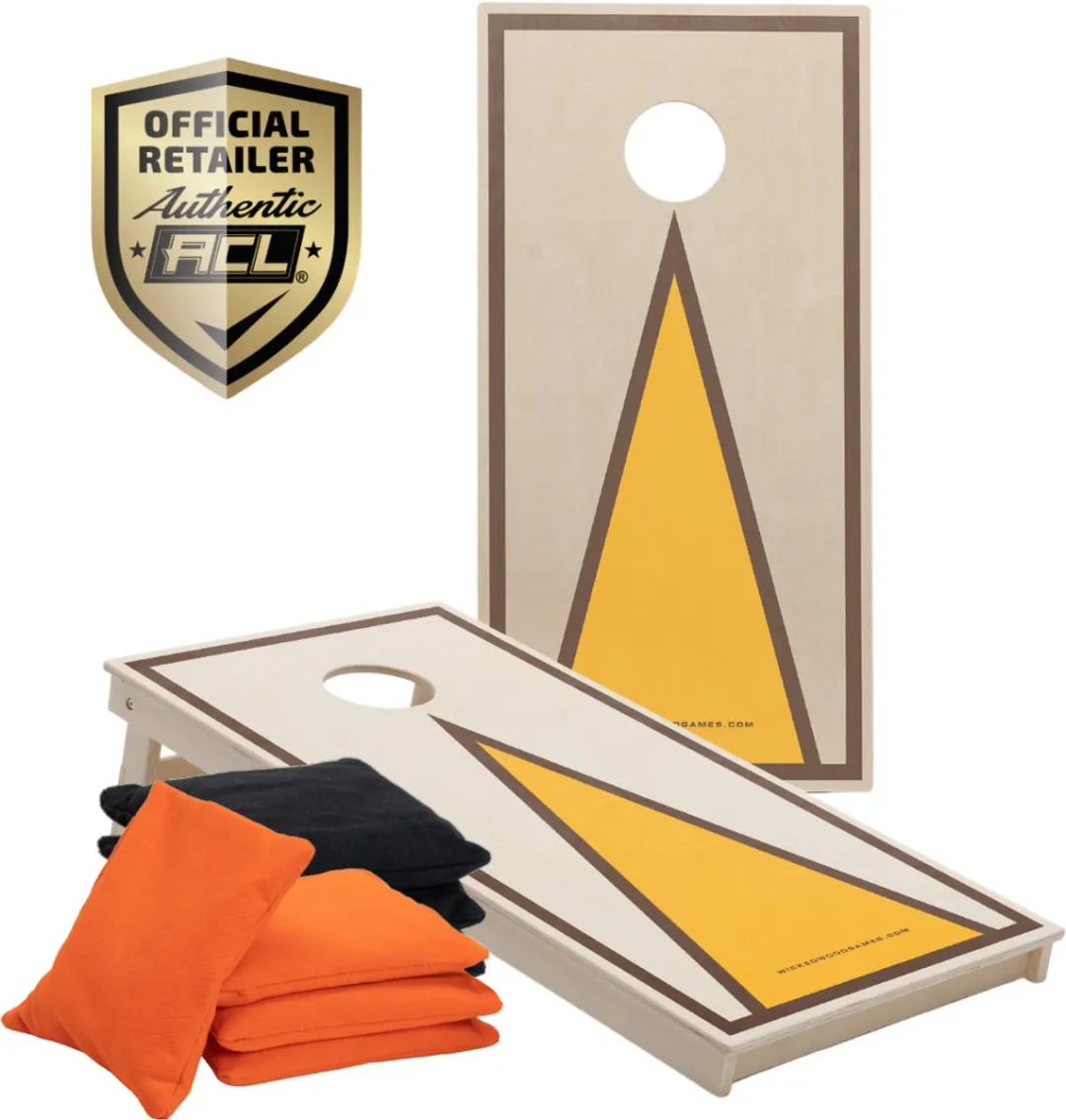 Wicked Wood Games – Cornhole Set “Triangle Design” – 120x60 cm – Inclusief 2 Boards en 8 Zakjes – 100% Hout – Officiële ACL Licentie