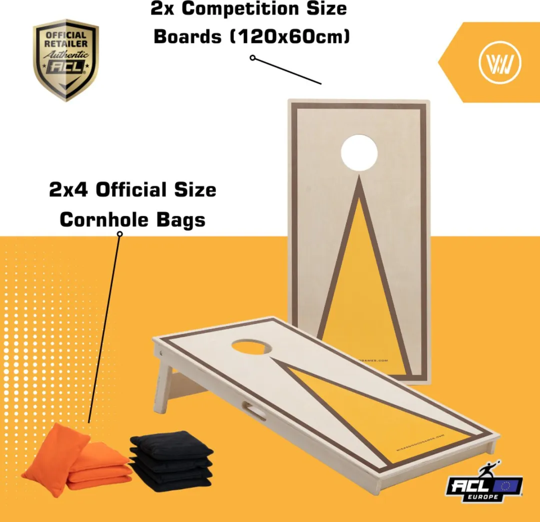 Wicked Wood Games – Cornhole Set “Triangle Design” – 120x60 cm – Inclusief 2 Boards en 8 Zakjes – 100% Hout – Officiële ACL Licentie