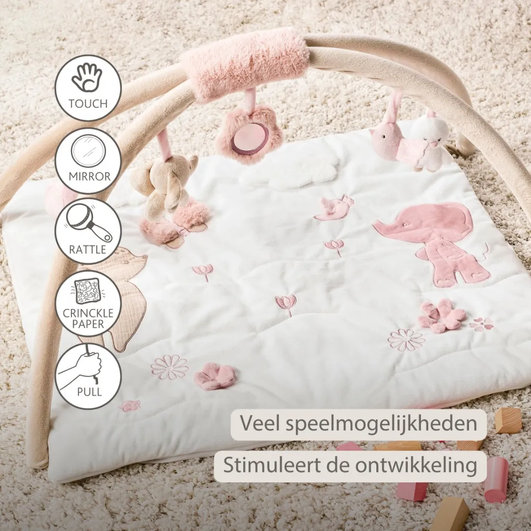 Nattou FanFan Speelmat Baby met bogen vierkant - 70 x 80 cm - Activiteiten Speelkleed Baby - Baby Speelgoed