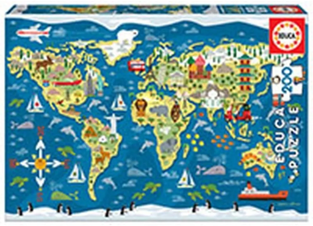 Educa Wereldkaart Puzzel 200 Stuks Multicolor