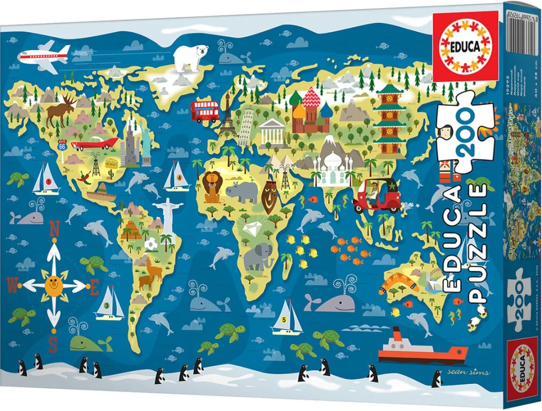 Educa Wereldkaart Puzzel 200 Stuks Multicolor