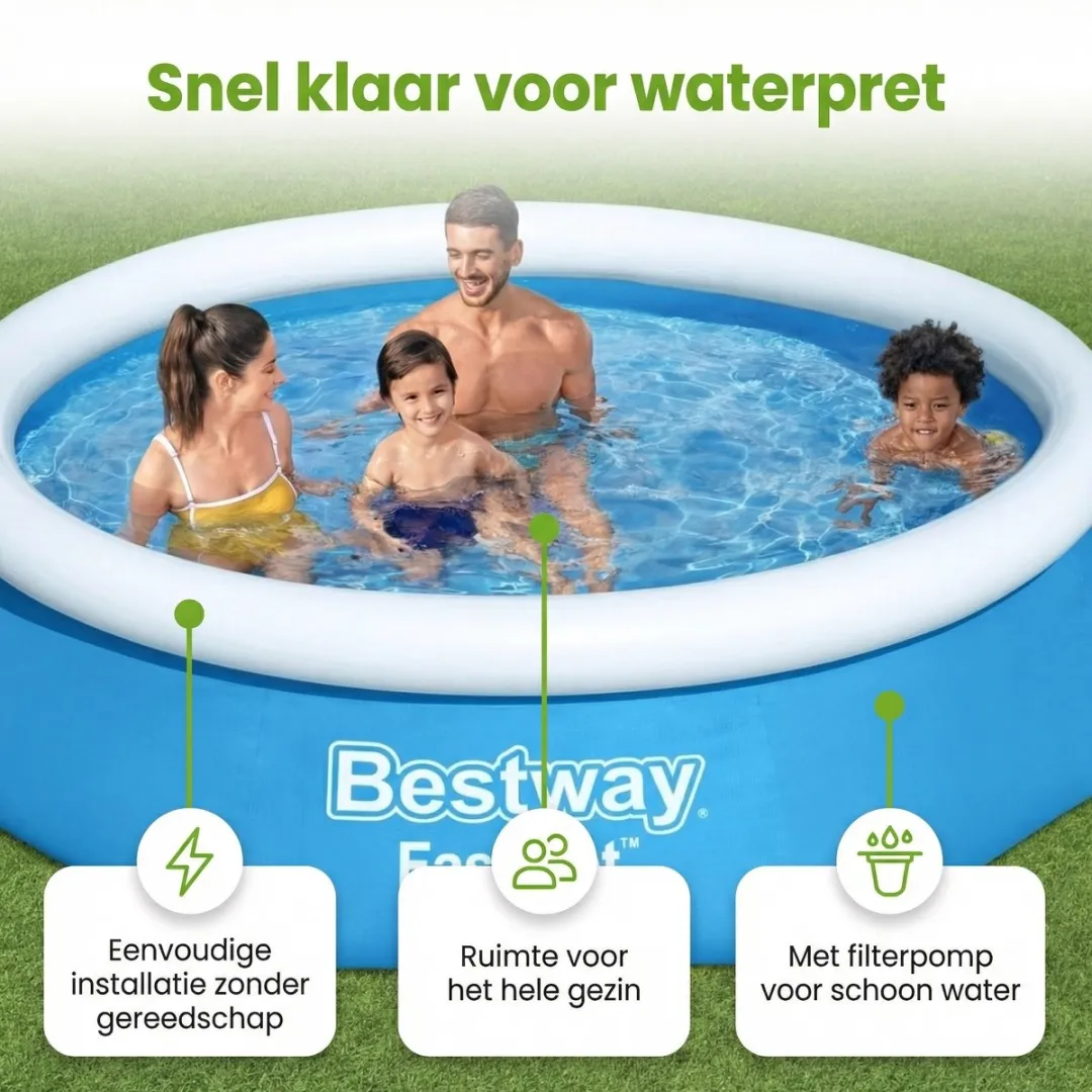 Bestway Rond Opblaasbaar Fast Set Zwembad - 244 x 61 cm - Blauw - Inclusief Pomp Grondzeil - Solarzeil - Speelgoed - 7-delig