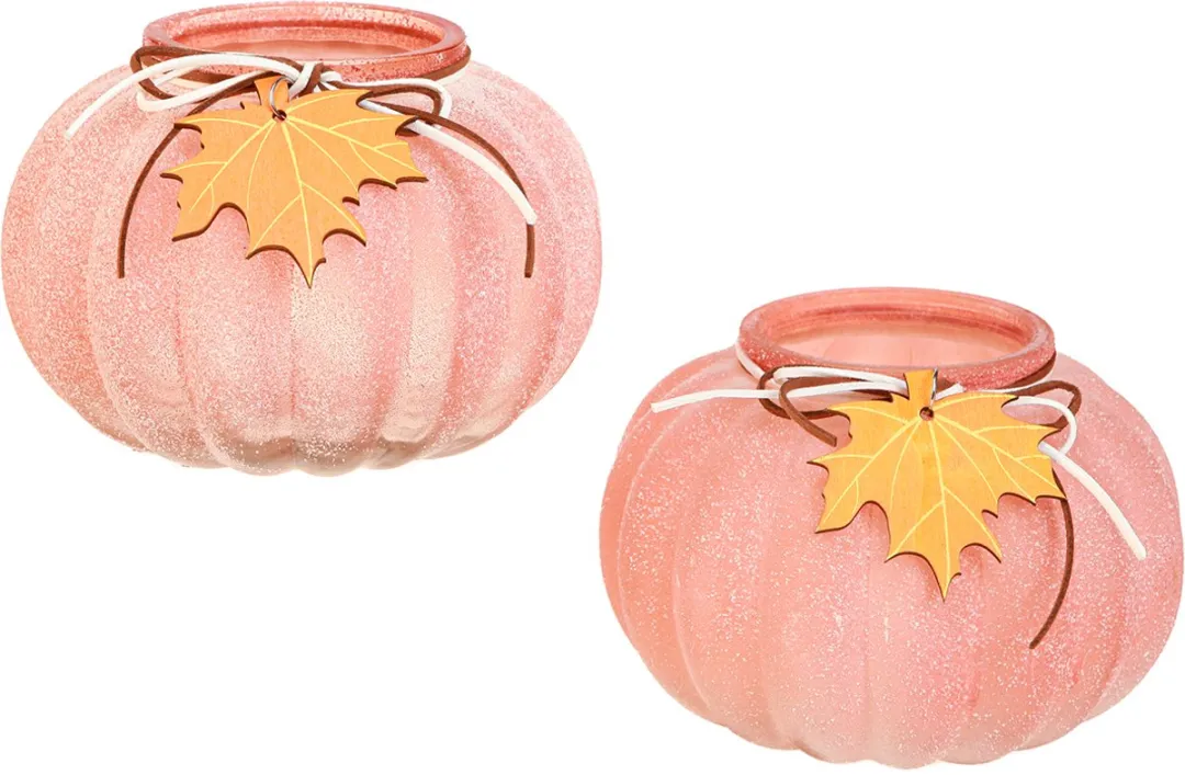 Lantaarn glas pompoen theelichtje mat Ø16cm H11cm 2st, 2 Stück