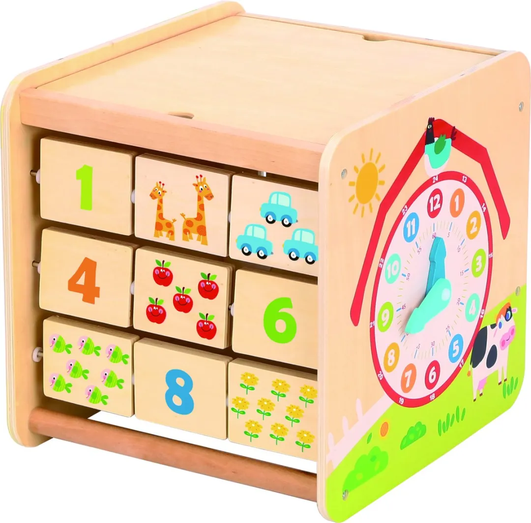 Tooky Toy Houten Activiteitenkubus Boerderij - 2-delig