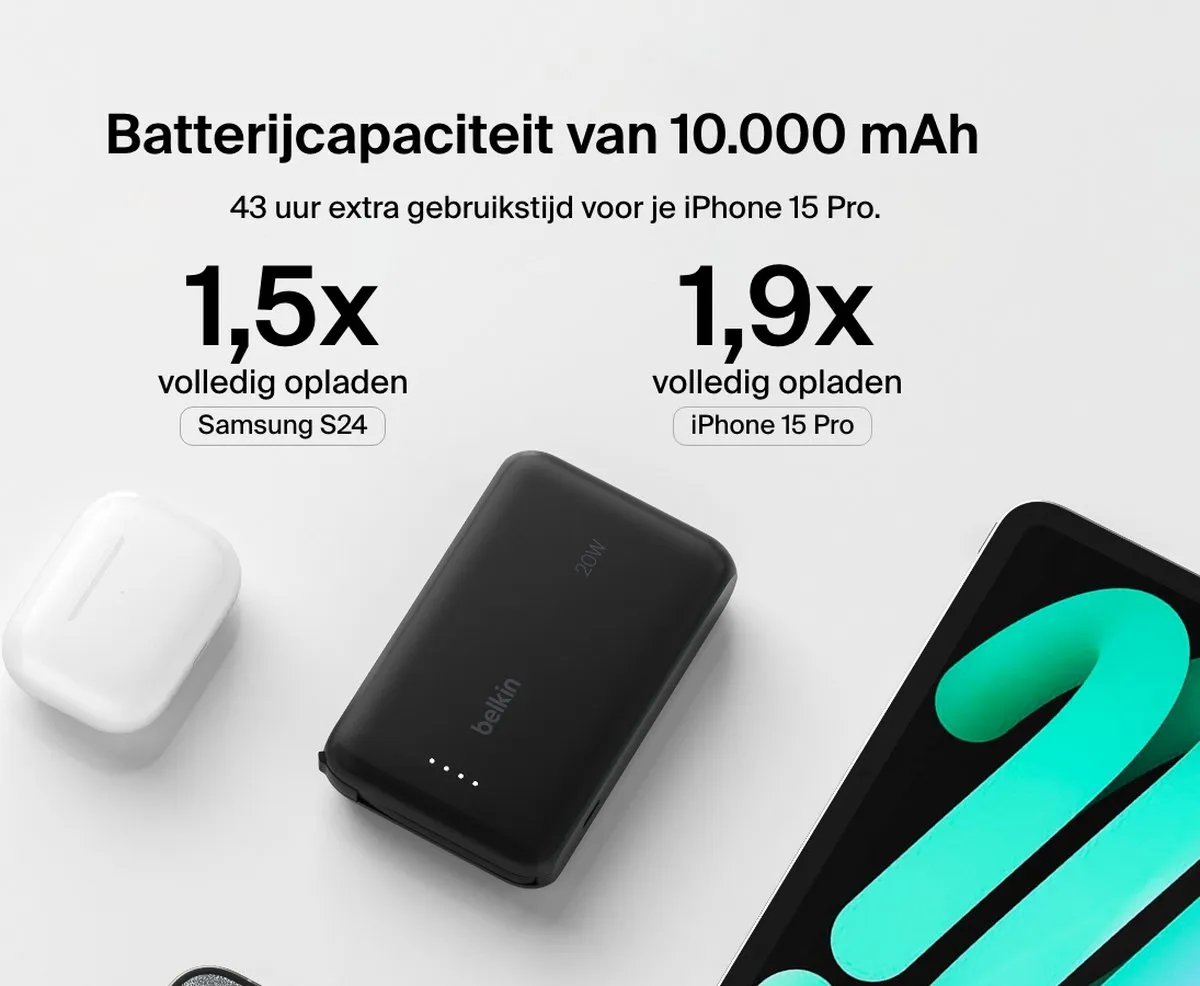 Belkin BoostCharge Powerbank 10.000mAh BPB021hqBK - 20W - Zwart - afbeelding 6 van 6