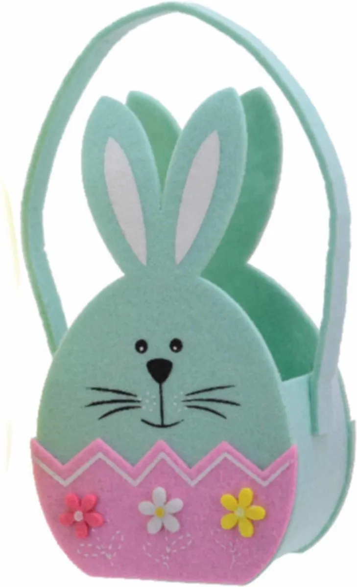 Decoris Paaseieren mandje - Paashaas - blauw - vilt - 11 x 20 cm - Paasmandjes