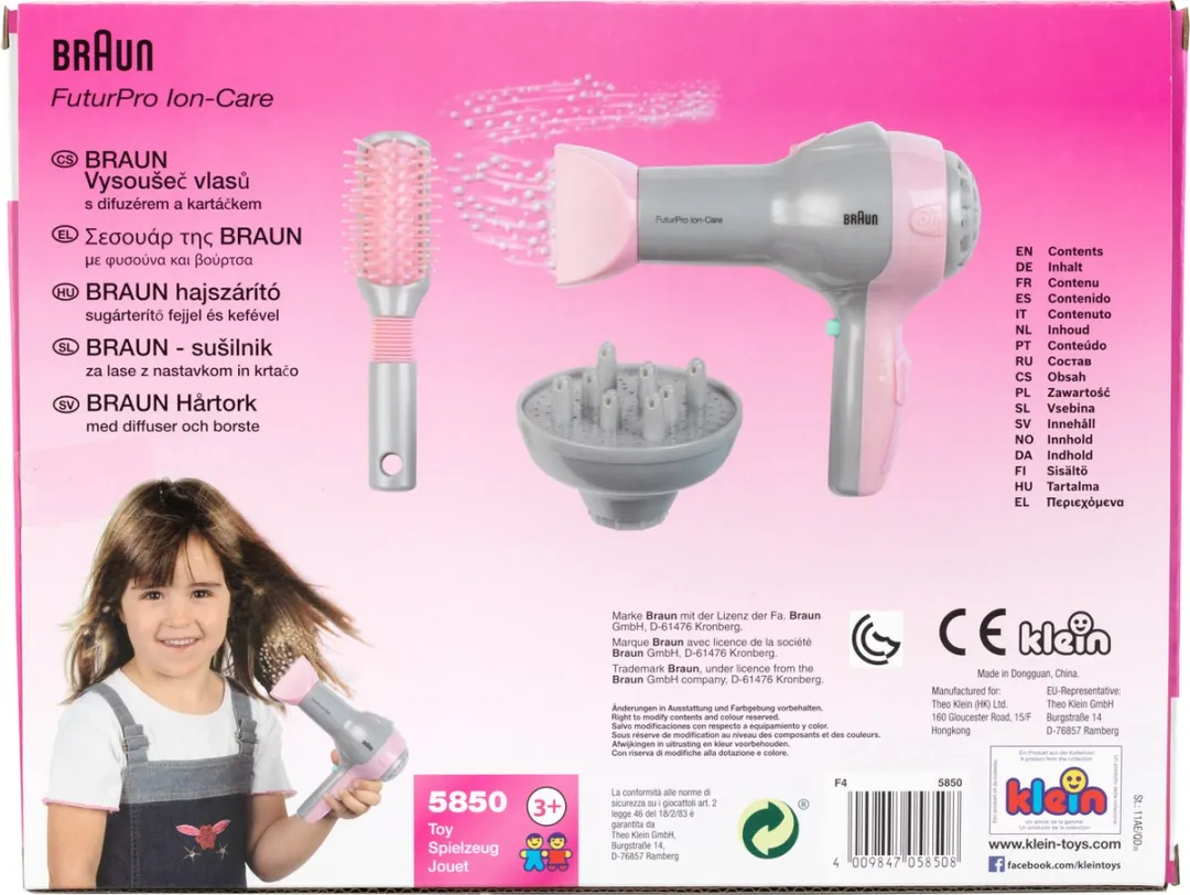 Klein Toys Braun Haardroger Set - Roze/Grijs