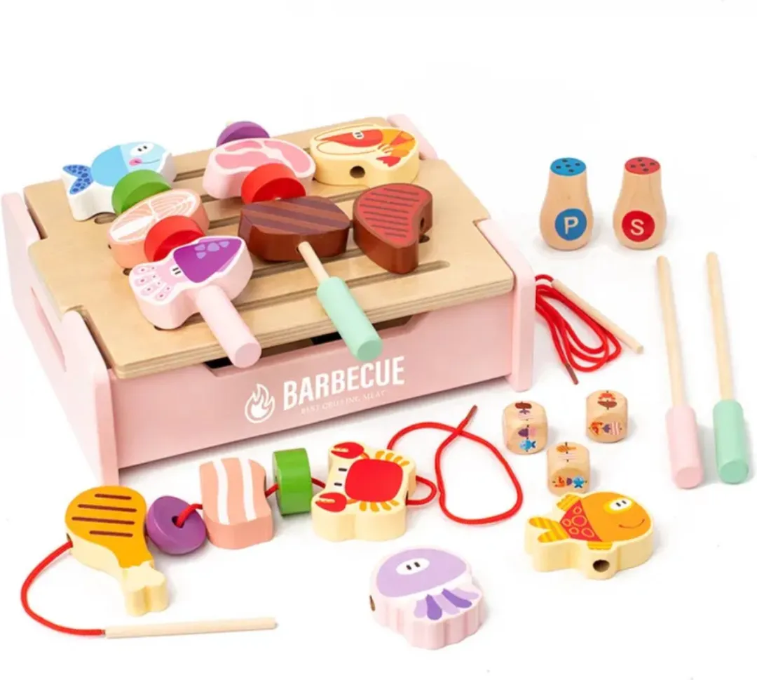 LiasToys Houten BBQ Set Roze - Montessori Speelgoed