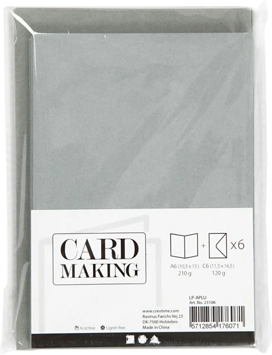 Creativ Company Kaarten & Enveloppen 10,5x15cm Grijs - 6 Stuks