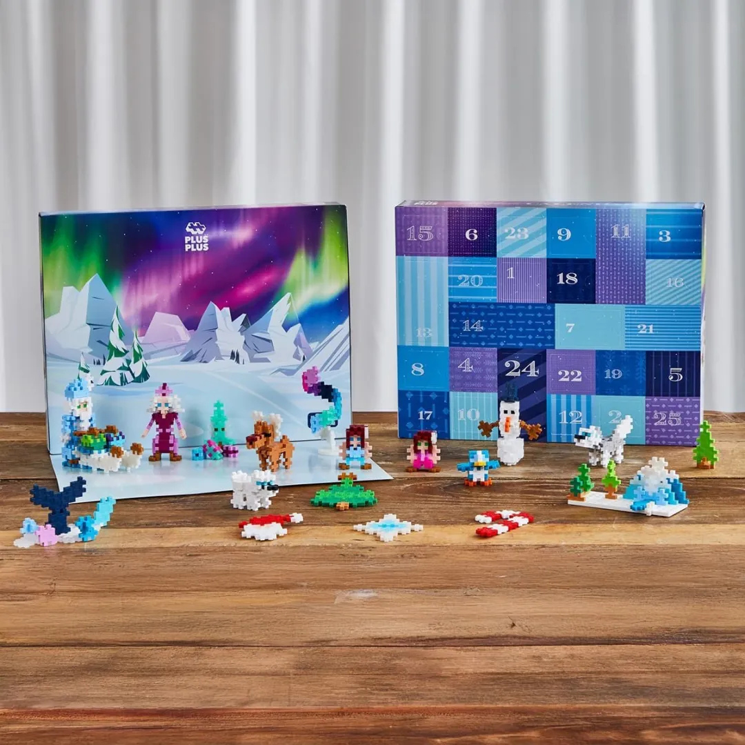 Plus-Plus 4337 Adventskalender Santa’s Northern Lights - 639-delig Bouwpakket - Paars/Blauw
