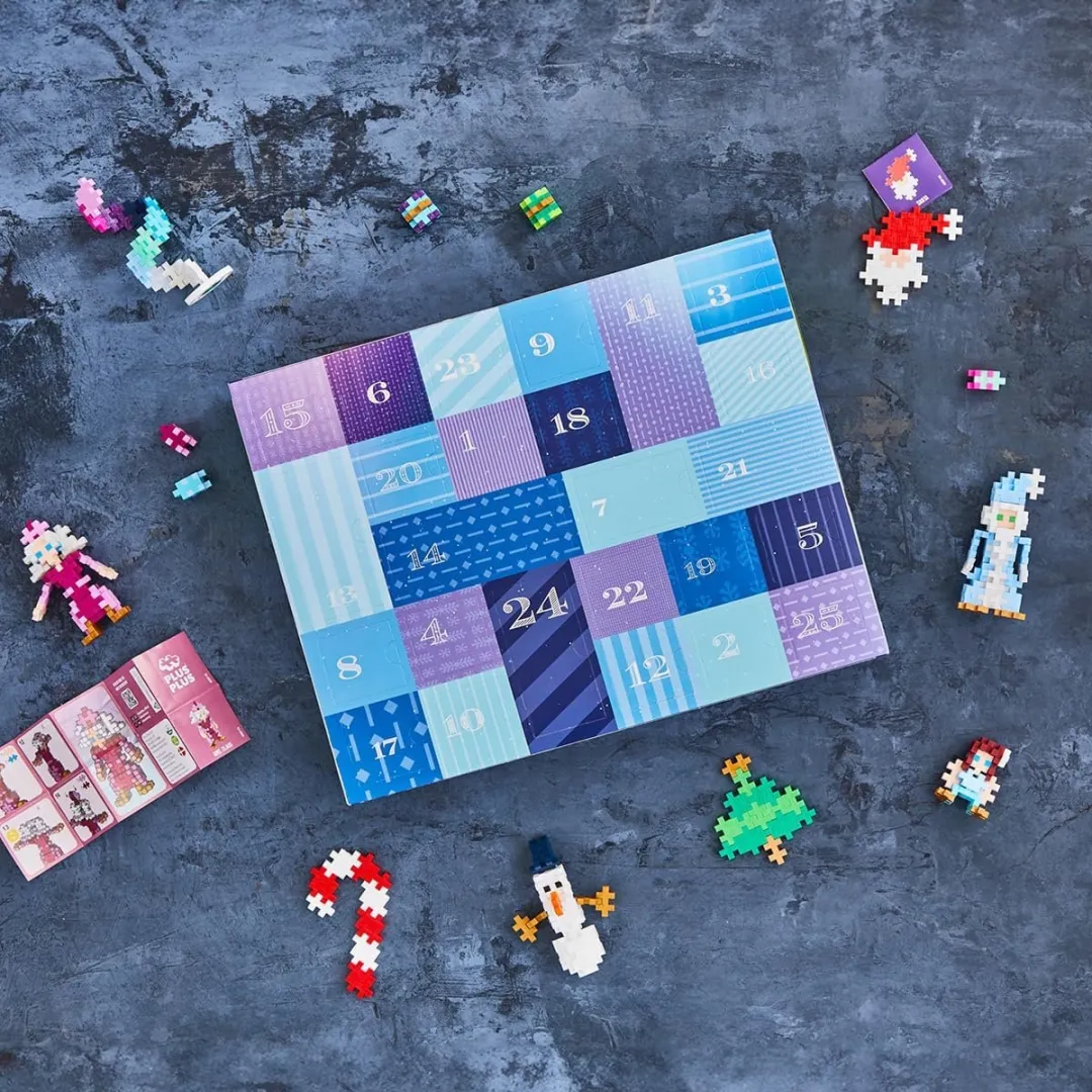 Plus-Plus 4337 Adventskalender Santa’s Northern Lights - 639-delig Bouwpakket - Paars/Blauw