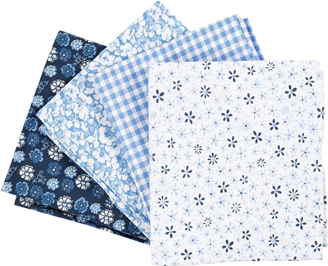 Creativ Company Patchworkstof 45x55cm - Blauw 4 Stuks