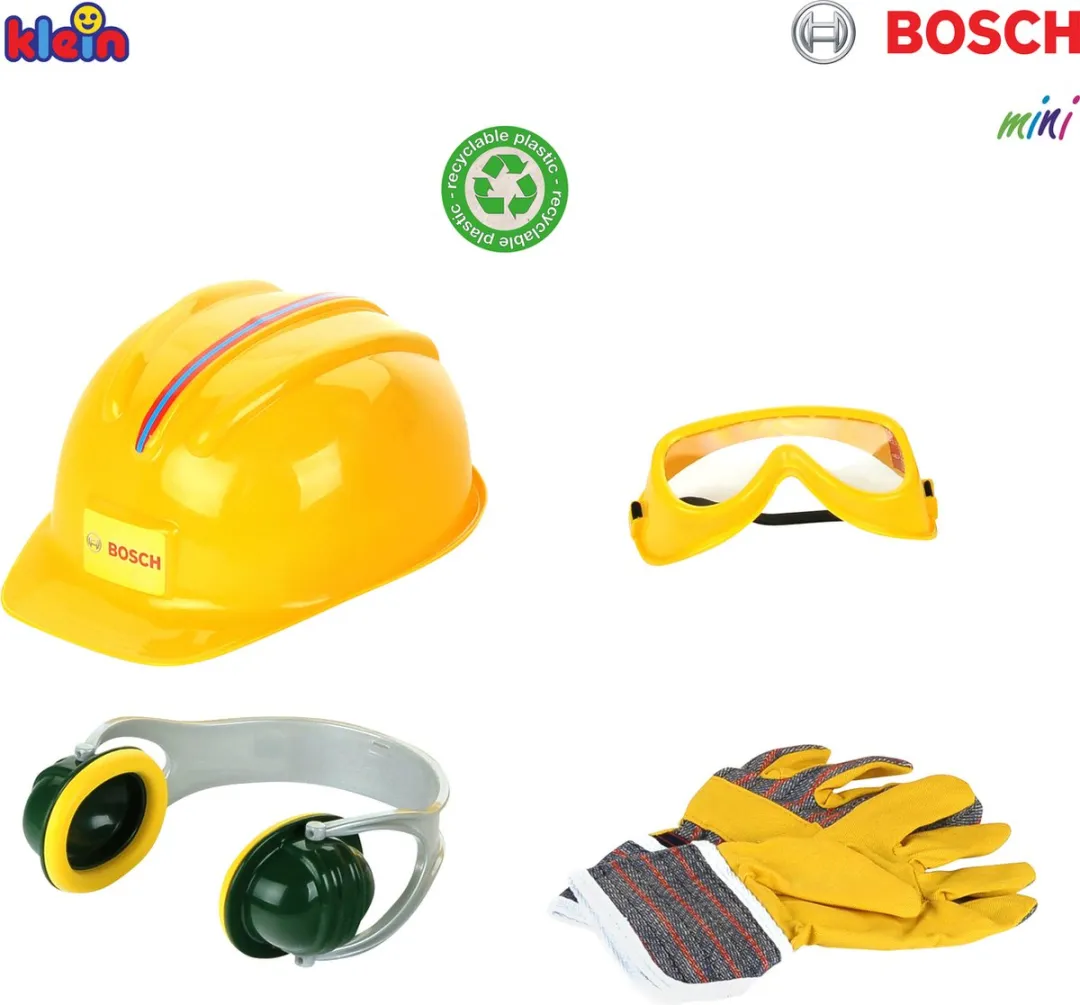 Klein Toys Bosch Mini Speelgoed Accessoires Set - Helm/Bril/Handschoenen/Oorbeschermers - Geel/ Groen
