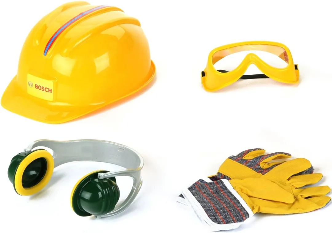 Klein Toys Bosch Mini Speelgoed Accessoires Set - Helm/Bril/Handschoenen/Oorbeschermers - Geel/ Groen
