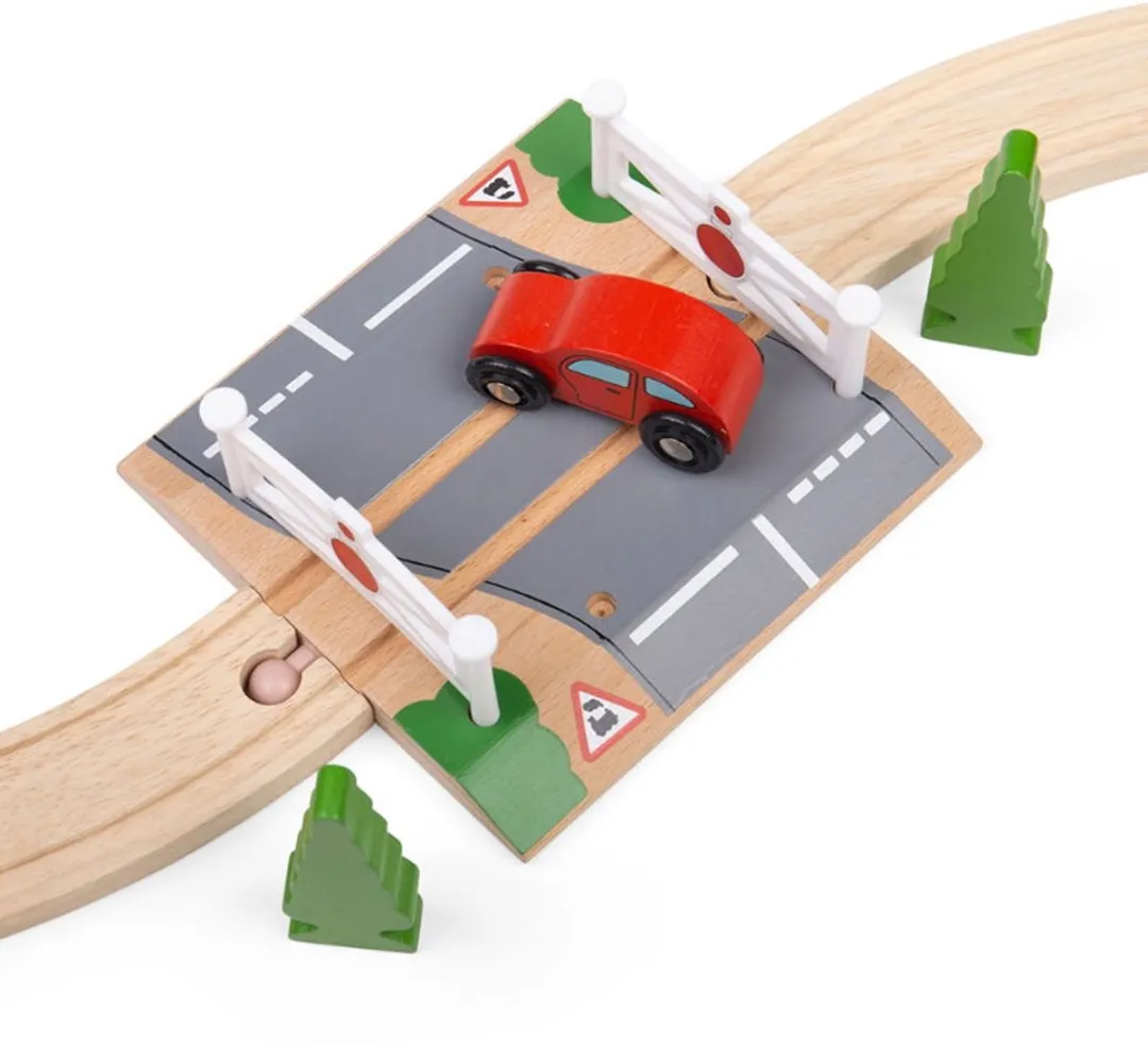 BIGJIGS Houten Trein Overweg 2-delig - Multi