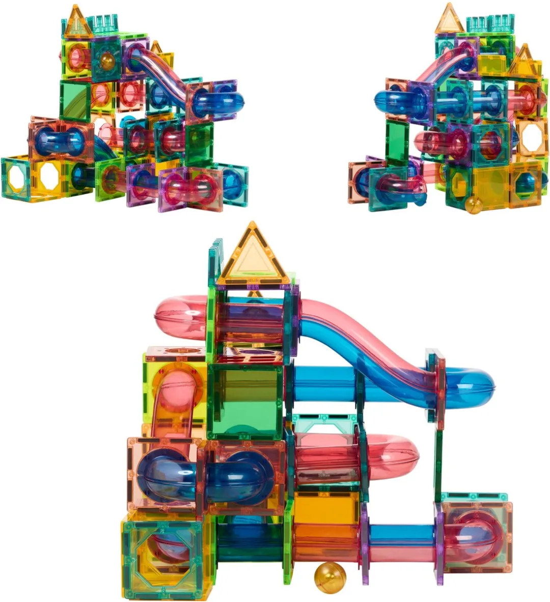 Fits4Kids Magnetische Knikkerbaan - 136 Stuks - Magnetic Tiles - Magnetische Bouwtegels - STEM Speelgoed voor Creatief Bouwen - Knikkerbaan - Magnetische bouwstenen - Constructiespeelgoed - Marble Adventure Track - 3 4 5 6 7 8 9 Jaar