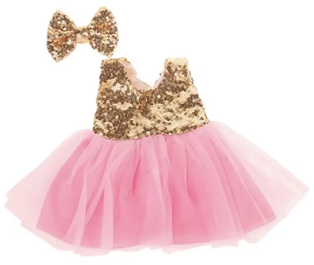 Luxe Goudroze Jurkje met Luxe Gouden Sandalen - Geschikt voor Baby Born kleertjes 36-43 cm