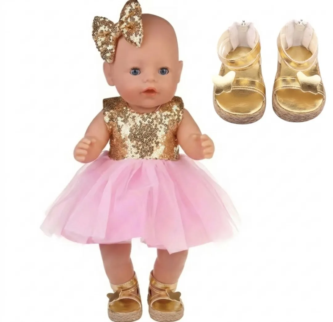 Luxe Goudroze Jurkje met Luxe Gouden Sandalen - Geschikt voor Baby Born kleertjes 36-43 cm