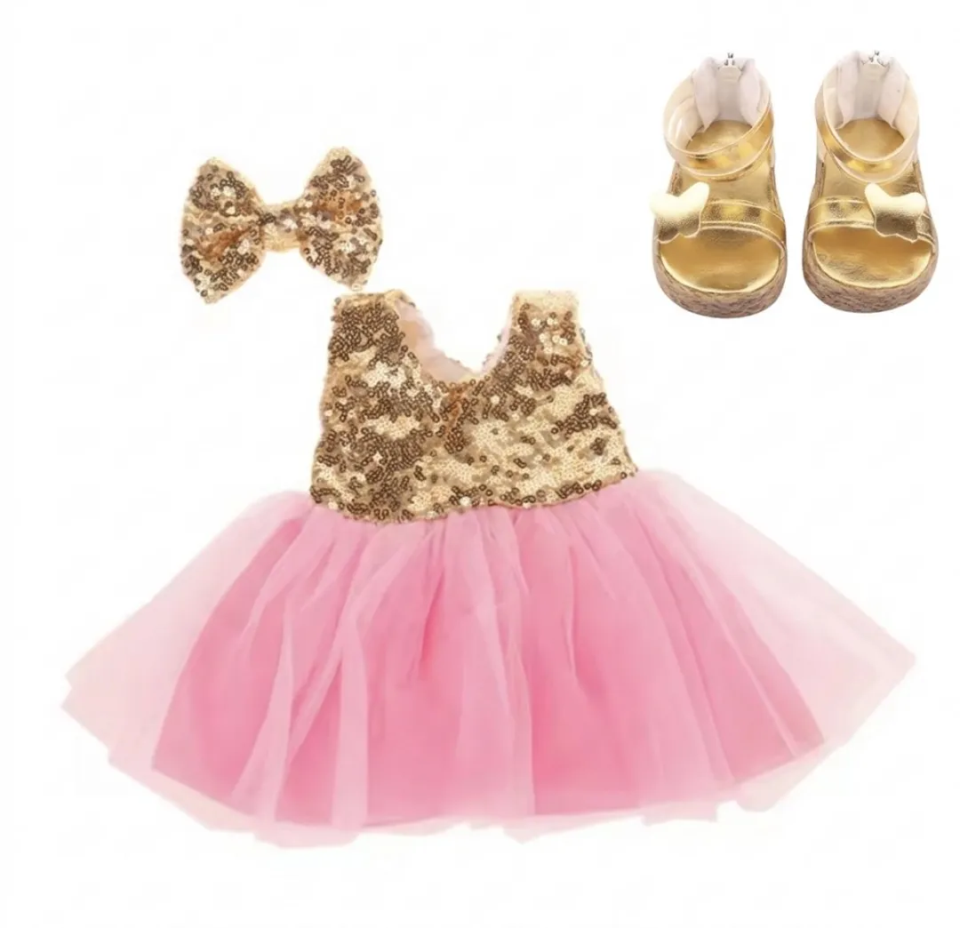 Luxe Goudroze Jurkje met Luxe Gouden Sandalen - Geschikt voor Baby Born kleertjes 36-43 cm