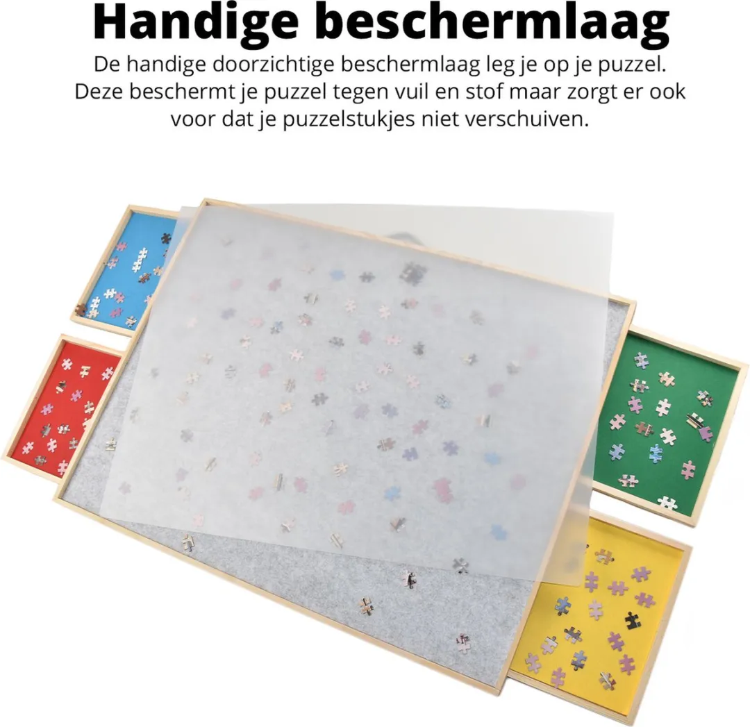 Verstelbare Puzzelbord met Sorteersysteem - Puzzelplaat met Bescherming - 4 Lades voor 1500 stukjes - Puzzelmat van Hout - Puzzel tafel - Portapuzzel - 89x68,7x4 cm