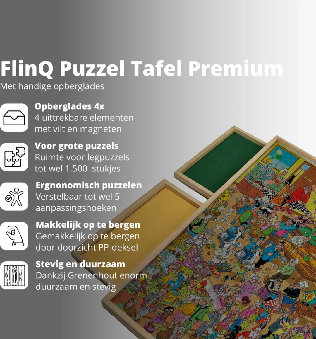 Verstelbare Puzzelbord met Sorteersysteem - Puzzelplaat met Bescherming - 4 Lades voor 1500 stukjes - Puzzelmat van Hout - Puzzel tafel - Portapuzzel - 89x68,7x4 cm