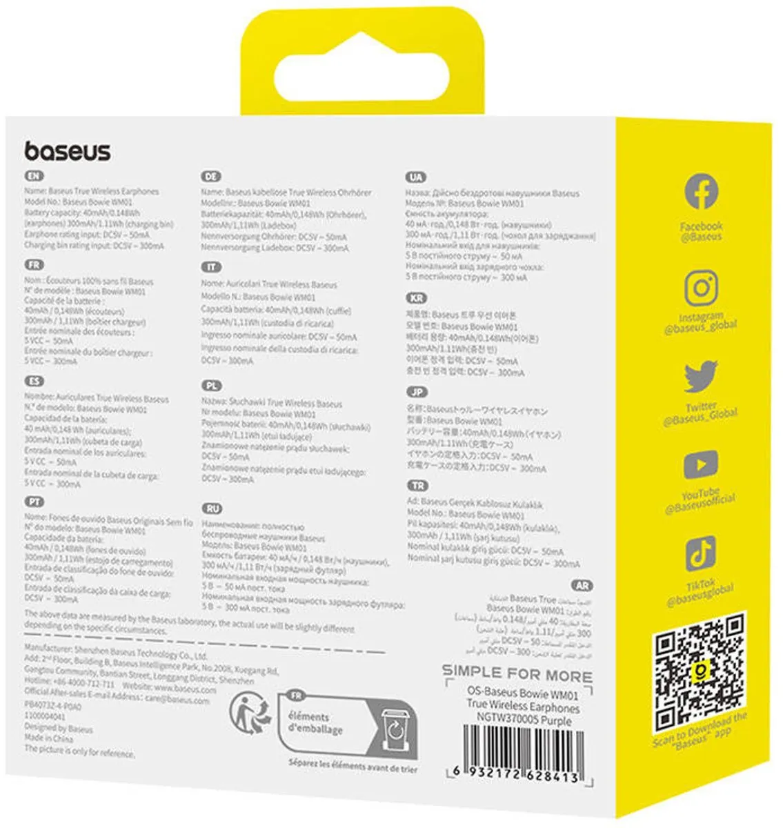 Baseus Bowie WM01 TWS Oordopjes - Paars