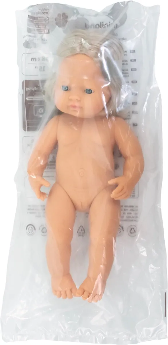 Miniland pop Europees meisje 38cm - educatieve babypop speelgoed.
