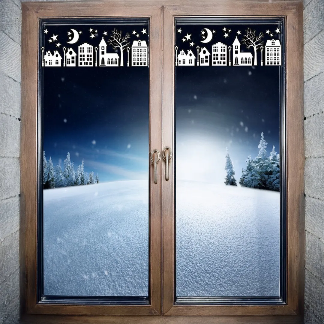 Anna's Collection Kerst Raamstickers Huisjes - 34x28cm - Multi