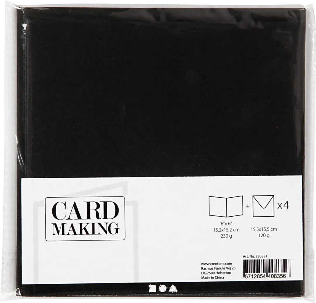 Creativ Company Kaarten & Enveloppen 15x15cm - Zwart - 4 Stuks