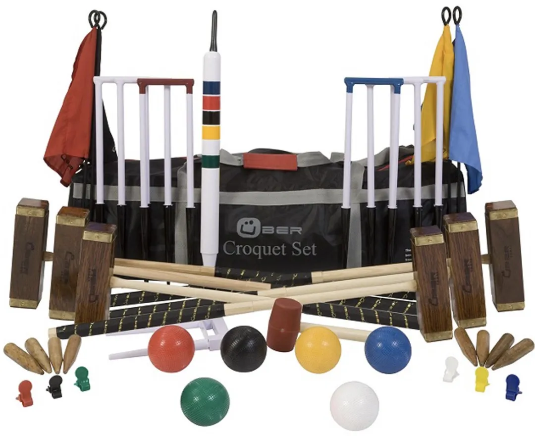 Meester Croquet set, 6 persoons, ultieme set, 16 mm dikke poorten, 16 oz kunststof ballen, absoluut top.