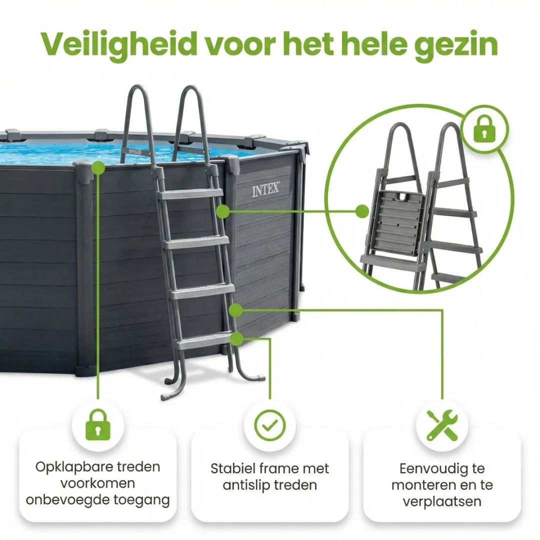 Intex Rond Graphite Gray Panel Zwembad - 478 x 124 cm - Inclusief Pomp - Ladder - Grondzeil - Afdekzeil - Filterbollen - Stofzuiger - 9-delig