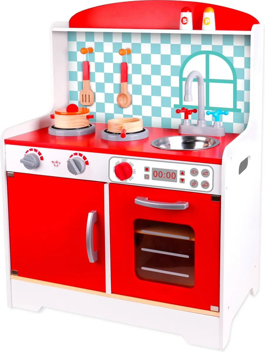 Tooky Toy Speelgoedkeuken Junior 80 X 60 Cm Hout Rood