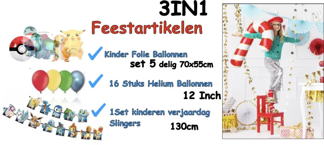 Pokémon Kinder Folie Ballonnen Set 16 Stuks