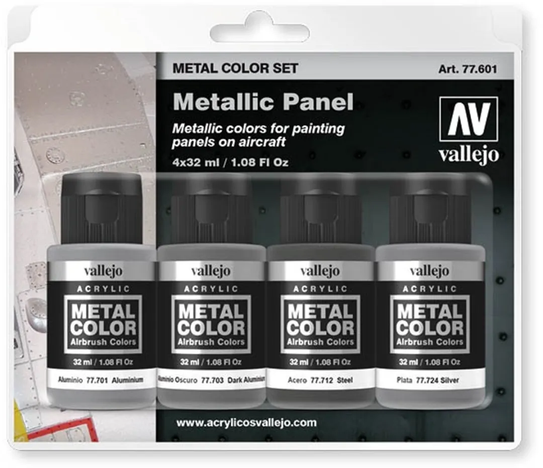 Vallejo Hobbyverf - 77601 Metallic Panel - Metal Color Set Verf set - 4x 32 ml