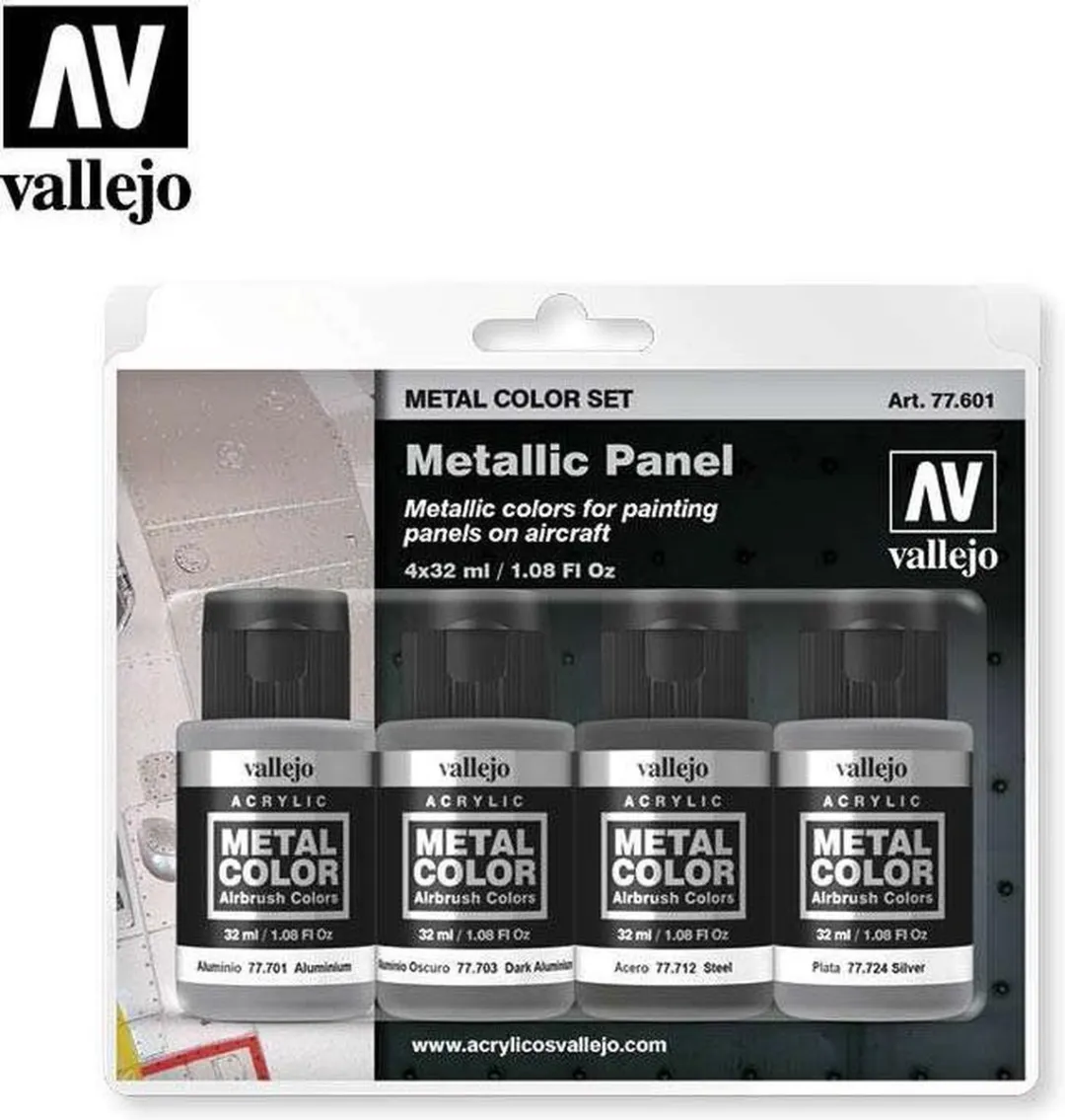 Vallejo Hobbyverf - 77601 Metallic Panel - Metal Color Set Verf set - 4x 32 ml