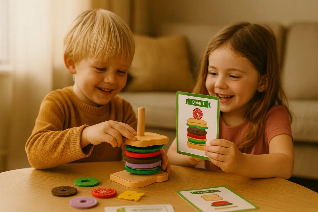 Tooky Toy® Maak je eigen Sandwich - Stimulerend houten Montessori speelgoed – Duurzaam, Educatief en Creatief spel voor Kinderen om Zelfredzaamheid en Vaardigheden te Ontwikkelen