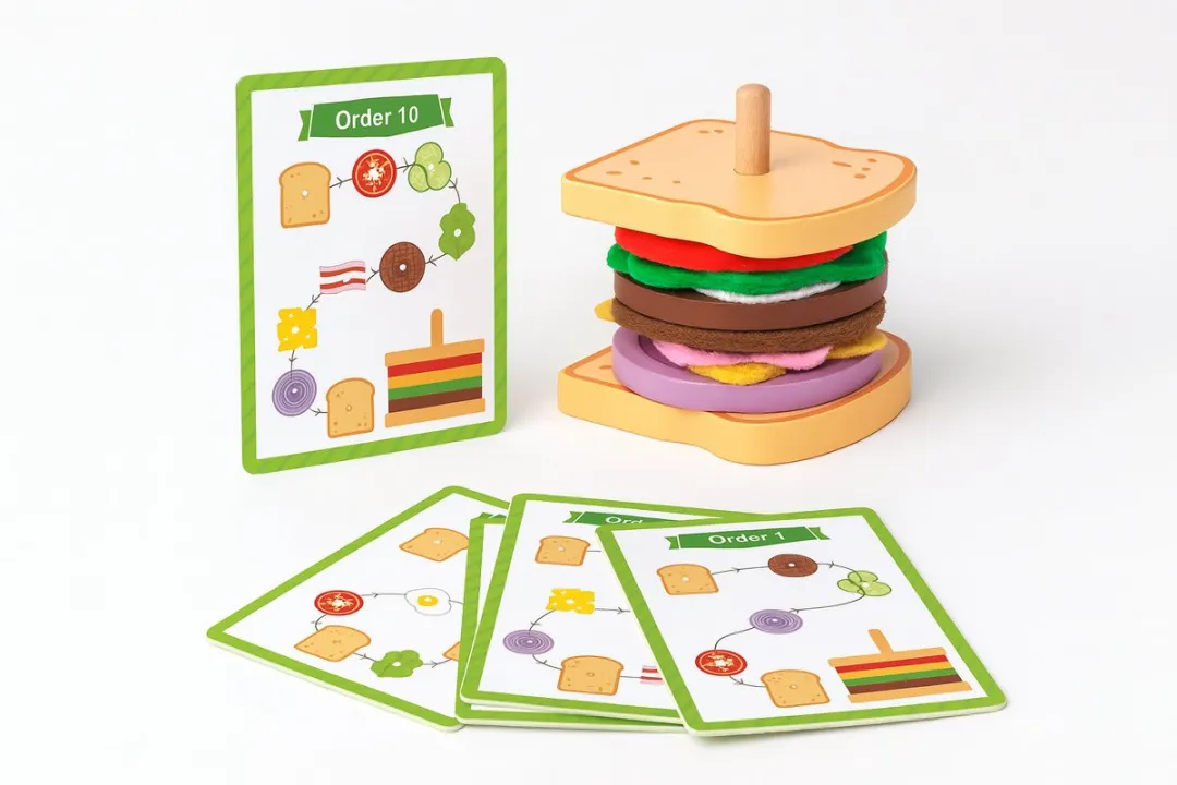 Tooky Toy® Maak je eigen Sandwich - Stimulerend houten Montessori speelgoed – Duurzaam, Educatief en Creatief spel voor Kinderen om Zelfredzaamheid en Vaardigheden te Ontwikkelen