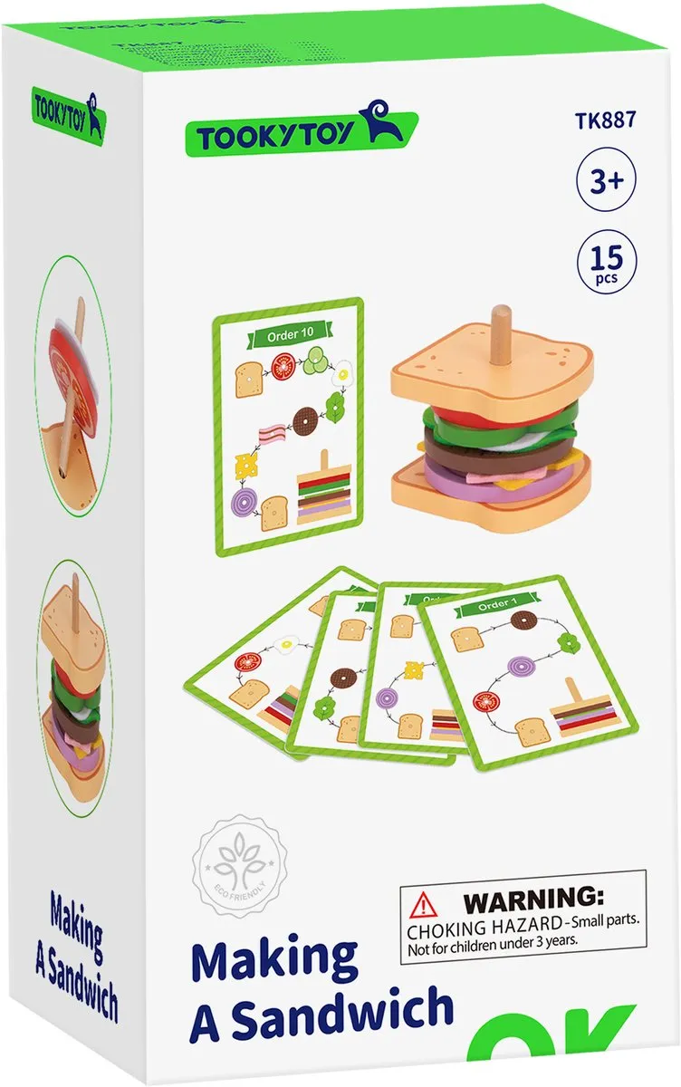 Tooky Toy® Maak je eigen Sandwich - Stimulerend houten Montessori speelgoed – Duurzaam, Educatief en Creatief spel voor Kinderen om Zelfredzaamheid en Vaardigheden te Ontwikkelen