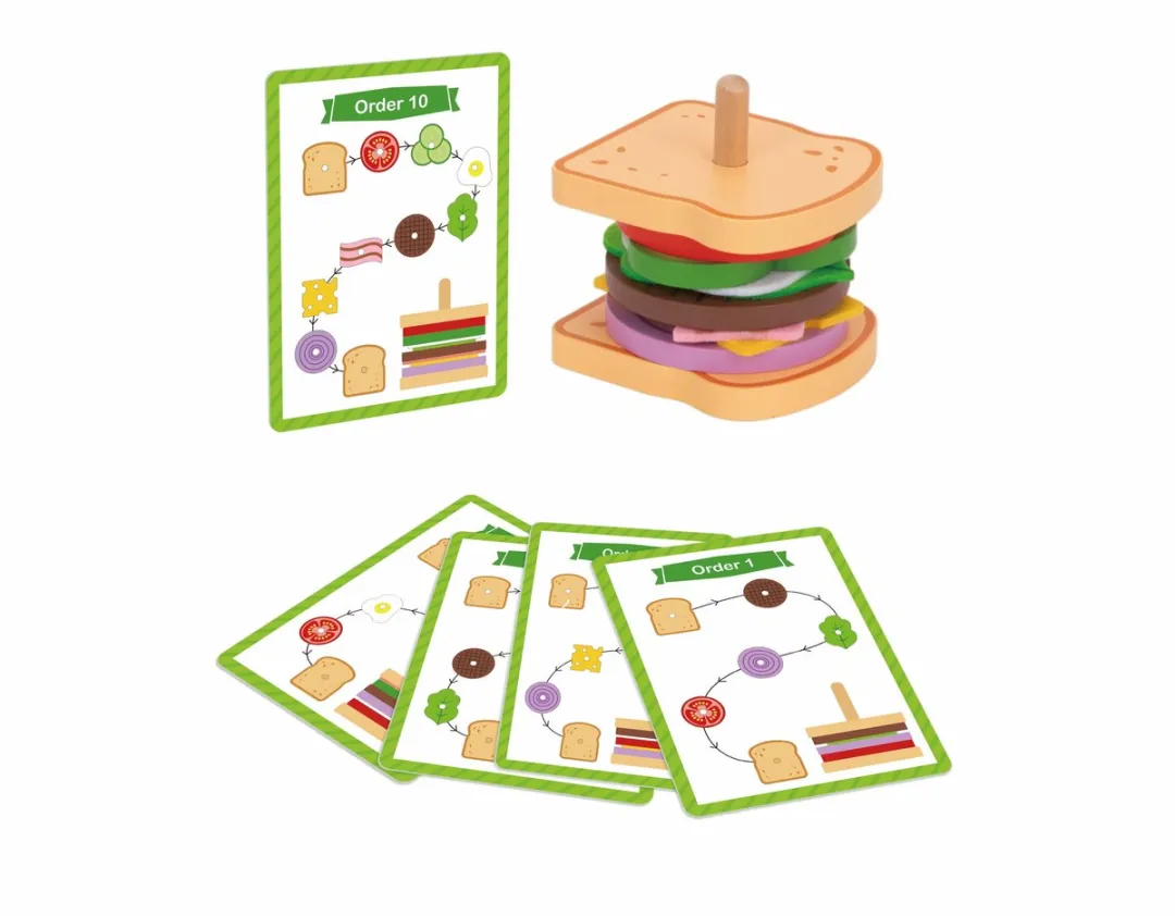 Tooky Toy® Maak je eigen Sandwich - Stimulerend houten Montessori speelgoed – Duurzaam, Educatief en Creatief spel voor Kinderen om Zelfredzaamheid en Vaardigheden te Ontwikkelen