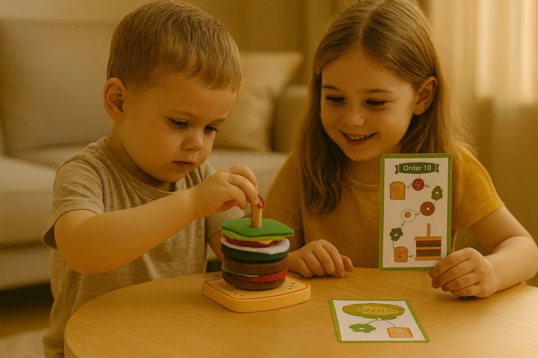 Tooky Toy® Maak je eigen Sandwich - Stimulerend houten Montessori speelgoed – Duurzaam, Educatief en Creatief spel voor Kinderen om Zelfredzaamheid en Vaardigheden te Ontwikkelen