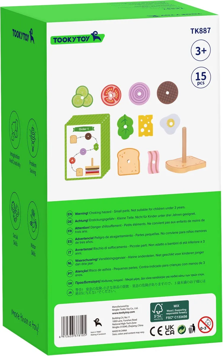 Tooky Toy Maak Je Eigen Sandwich - 15 Delige Montessori Speelset - Multicolor - afbeelding 6 van 6