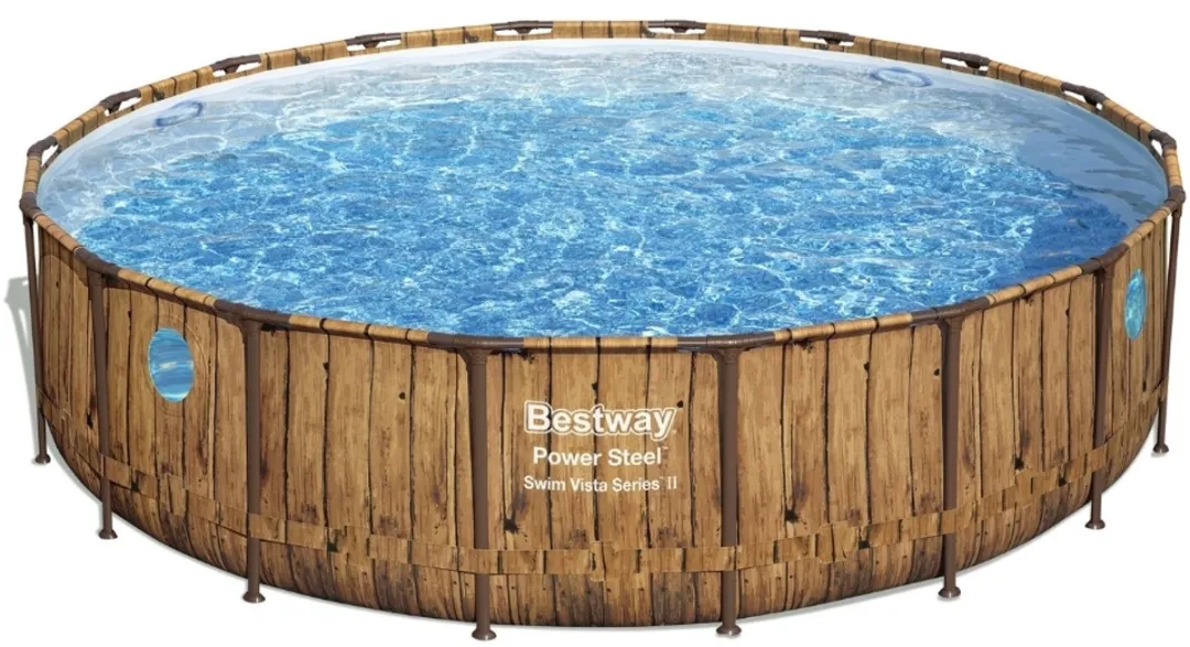 Bestway - Power Steel Swim Vista - Houtprint - Opzetzwembad - Ø 549 x 122 cm - Inclusief Filterpomp & Accessoires