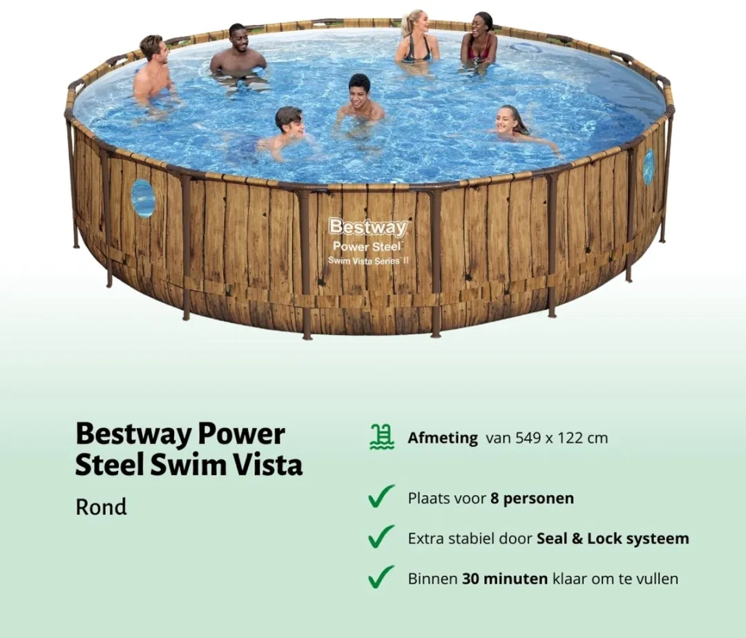 Bestway - Power Steel Swim Vista - Houtprint - Opzetzwembad - Ø 549 x 122 cm - Inclusief Filterpomp & Accessoires