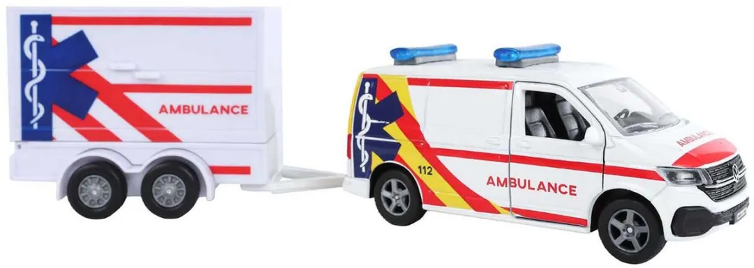 Kids Globe VW Transporter Ambulance met Aanhangwagen 520422 - Multicolor