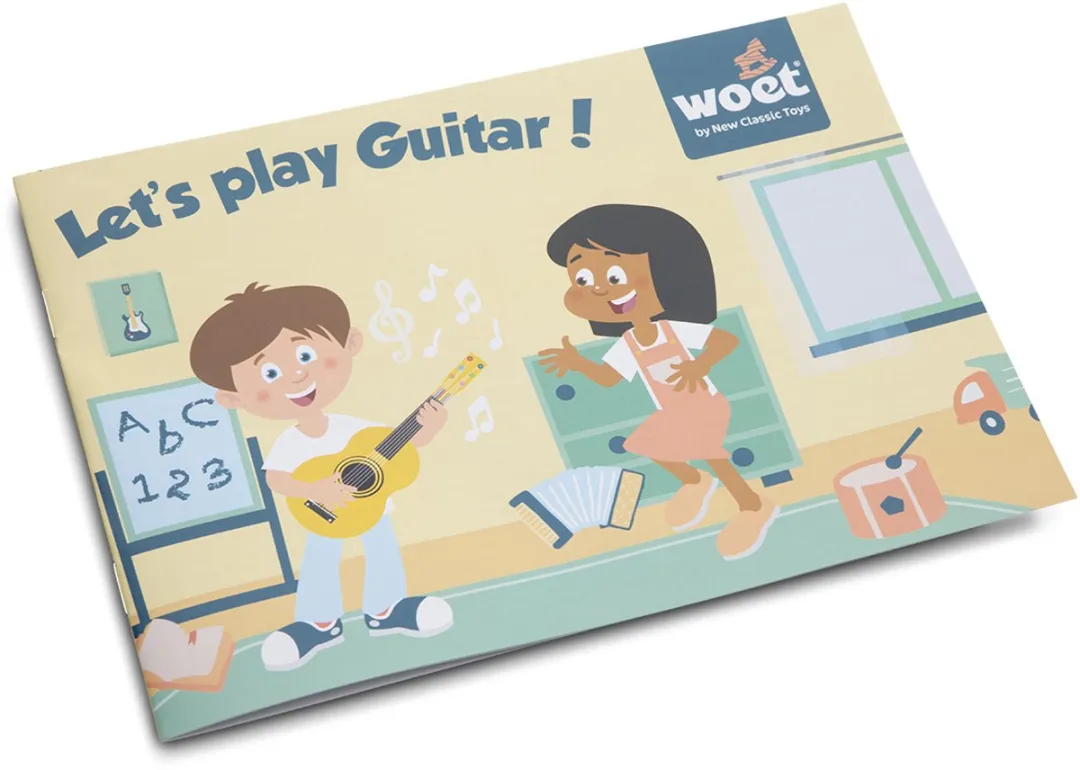 Woet® Houten Speelgoedgitaar met Draagriem - Geel - Speelgoedinstrument - Mijn eerste Gitaar Inclusief Muziekboekje - Speelgitaar voor Kinderen - Vanaf 3 jaar