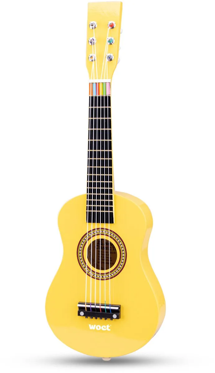 Woet® Houten Speelgoedgitaar met Draagriem - Geel - Speelgoedinstrument - Mijn eerste Gitaar Inclusief Muziekboekje - Speelgitaar voor Kinderen - Vanaf 3 jaar