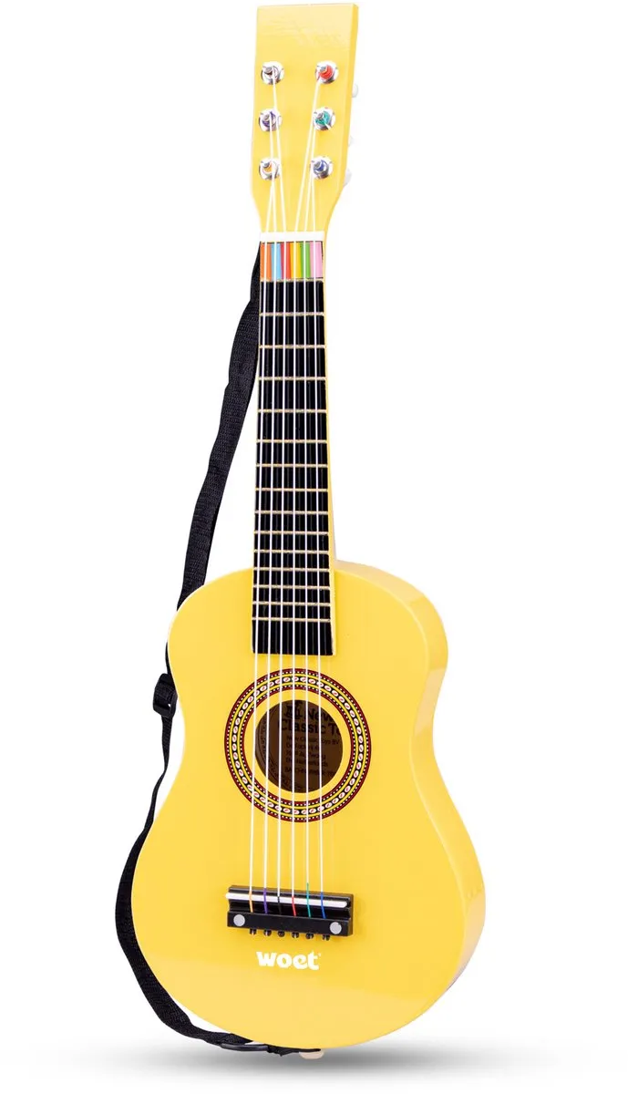 Woet® Houten Speelgoedgitaar met Draagriem - Geel - Speelgoedinstrument - Mijn eerste Gitaar Inclusief Muziekboekje - Speelgitaar voor Kinderen - Vanaf 3 jaar