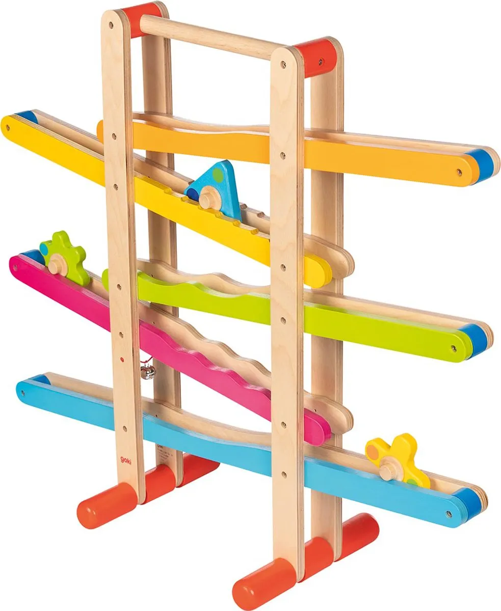 Goki Ballenbaan met Tollen 66,5x20,2x58,3cm - 3 Tollen - Hout - Multicolor