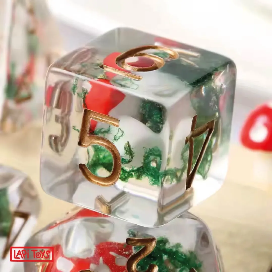 Dungeons and Dragons dobbelstenen - DnD Dice - Polydice - D&D dobbelstenen - DnD Dice Set - Met mini paddestoelen - Rood